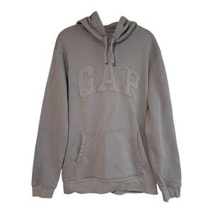 Gap arch logo pullover hoodie grey large kanga pocket drawstring cotton fleece